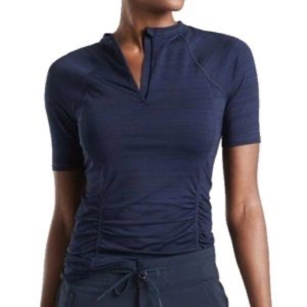 Athleta Pacifica blue Front Tank‎ Top White 1/2 Zip Womens